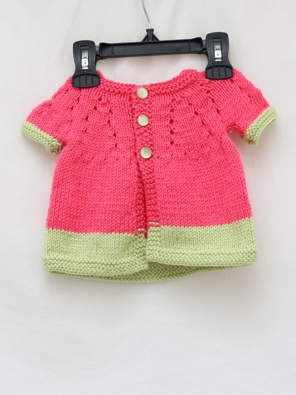 Handmade knit baby girl jacket top infant newborn reborn doll pink green new